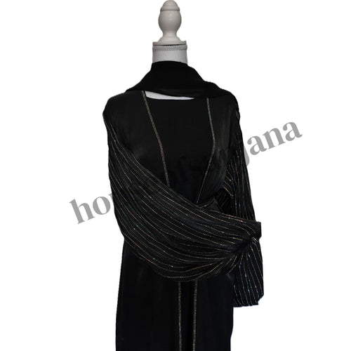 Black Abaya with Embellished Balloon Sleeves