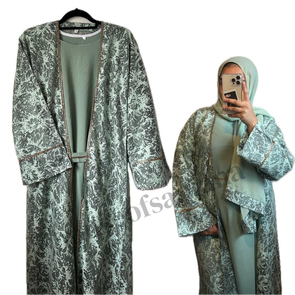 Mint Textured Abaya with Gold Detailing