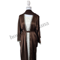 Chocolate Brown Satin Abaya with Silver Embellished Trim