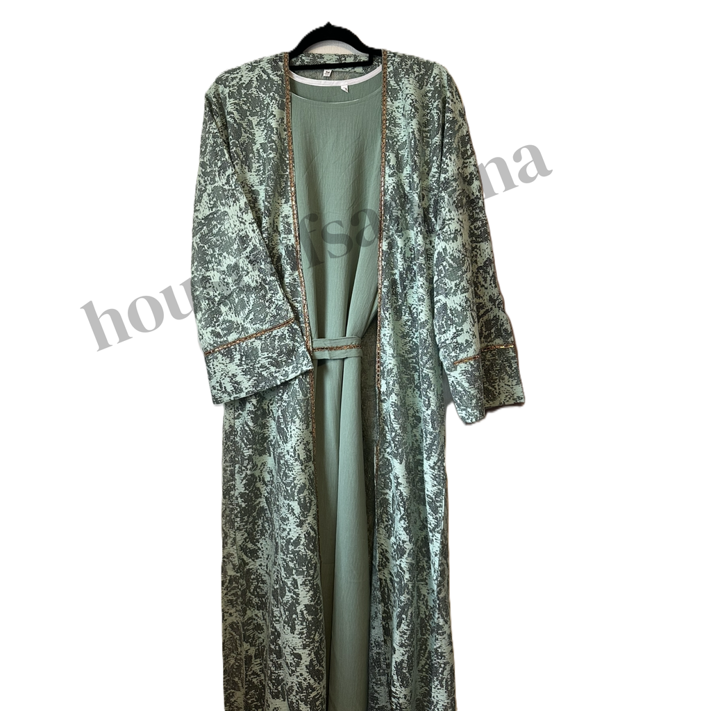 Mint Textured Abaya with Gold Detailing
