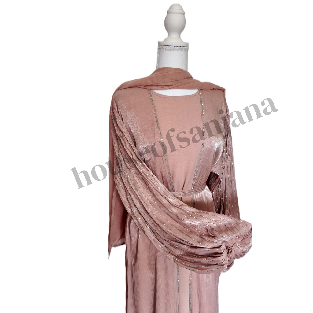 Pink Abaya with Embellished Balloon Sleeves