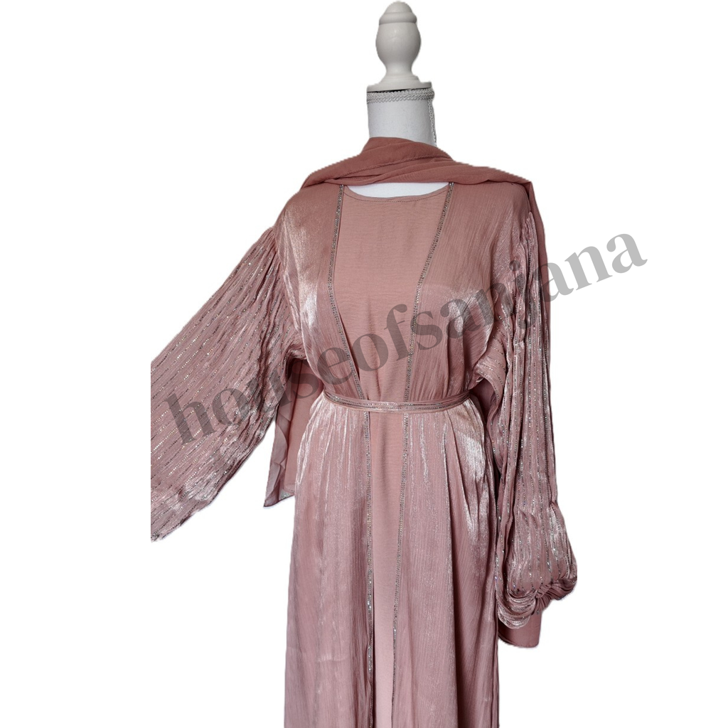 Pink Abaya with Embellished Balloon Sleeves