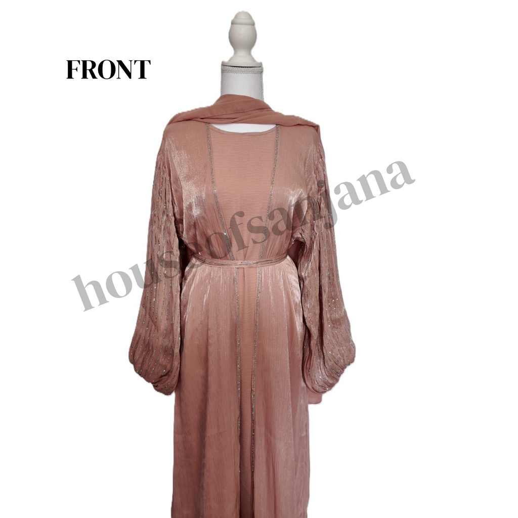 Pink Abaya with Embellished Balloon Sleeves