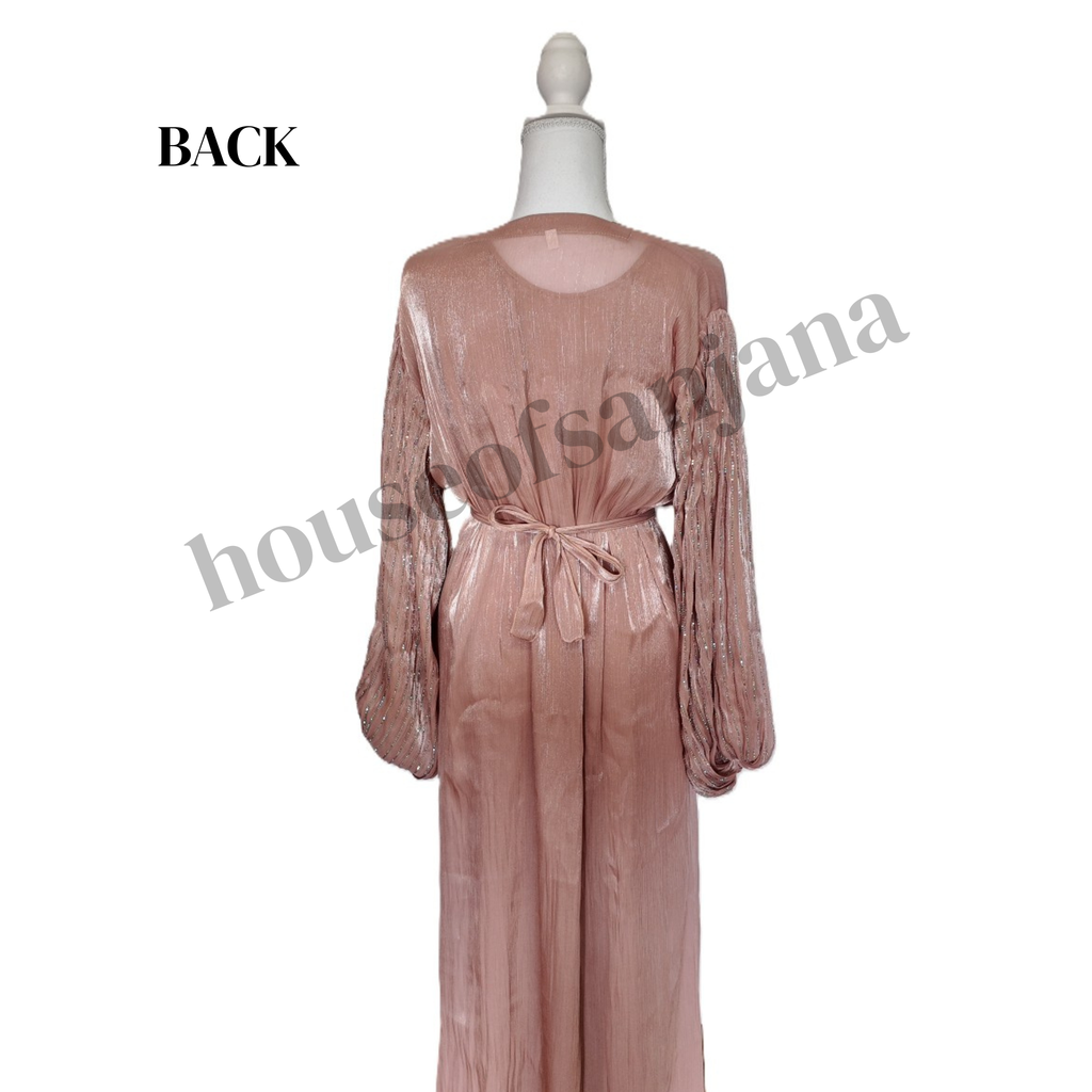Pink Abaya with Embellished Balloon Sleeves