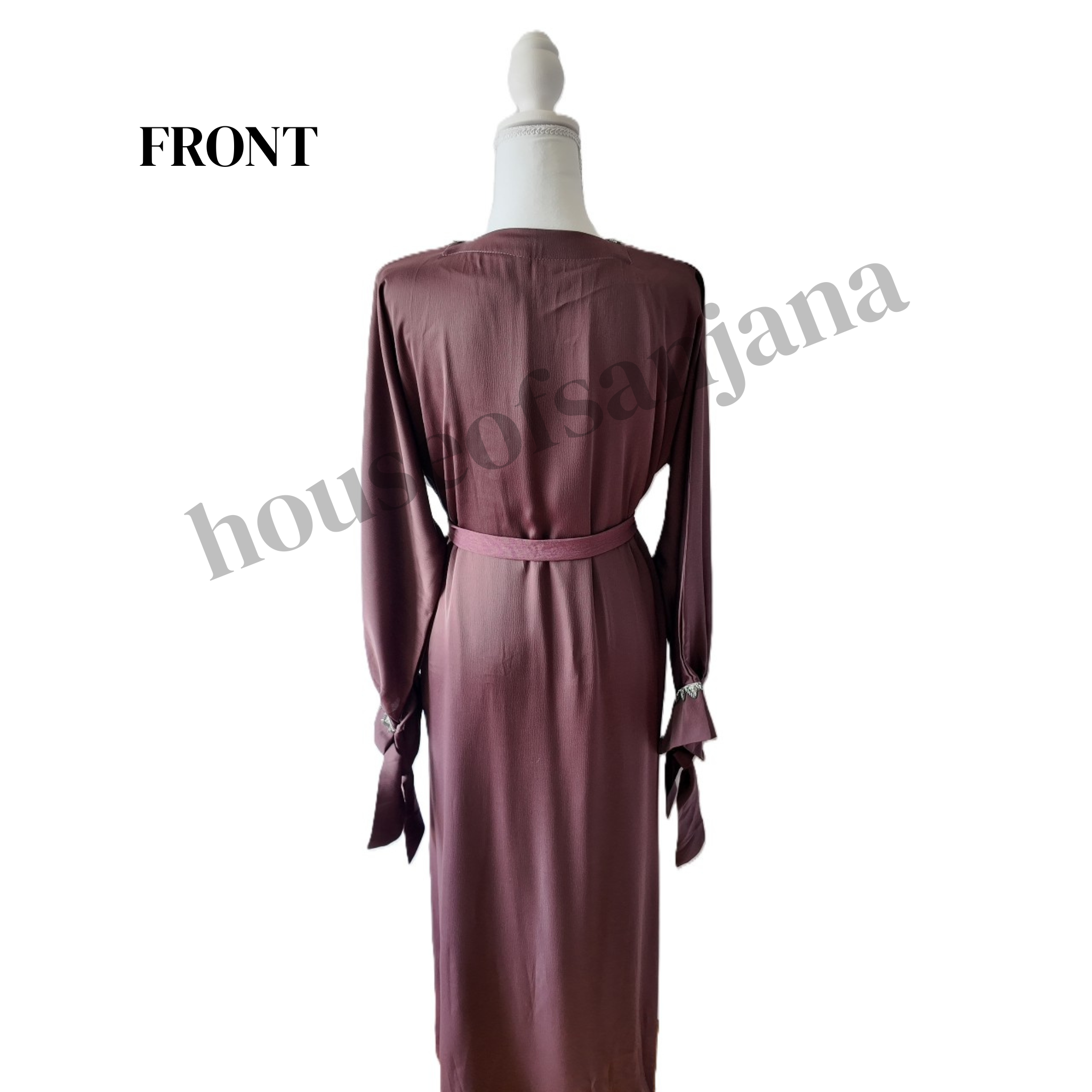 Deep Mauve Abaya with Silver Embellished Trim