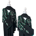 Black Abaya with White and Green Embroidery