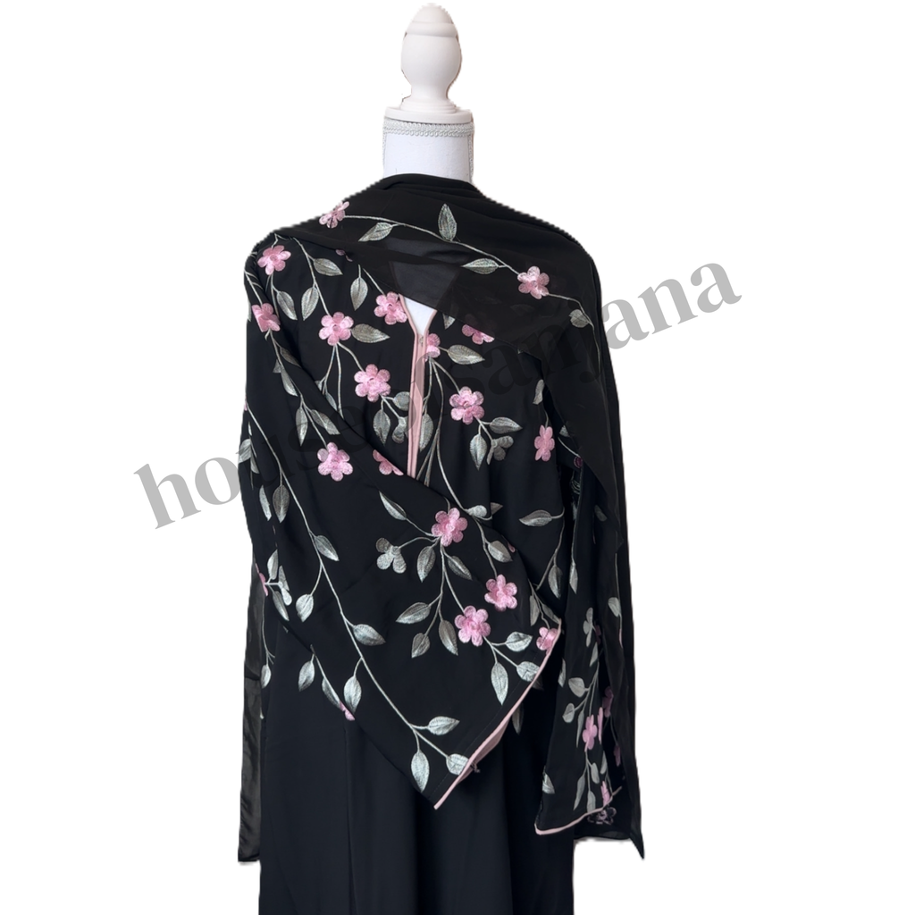 Black Floral Embroidered Abaya