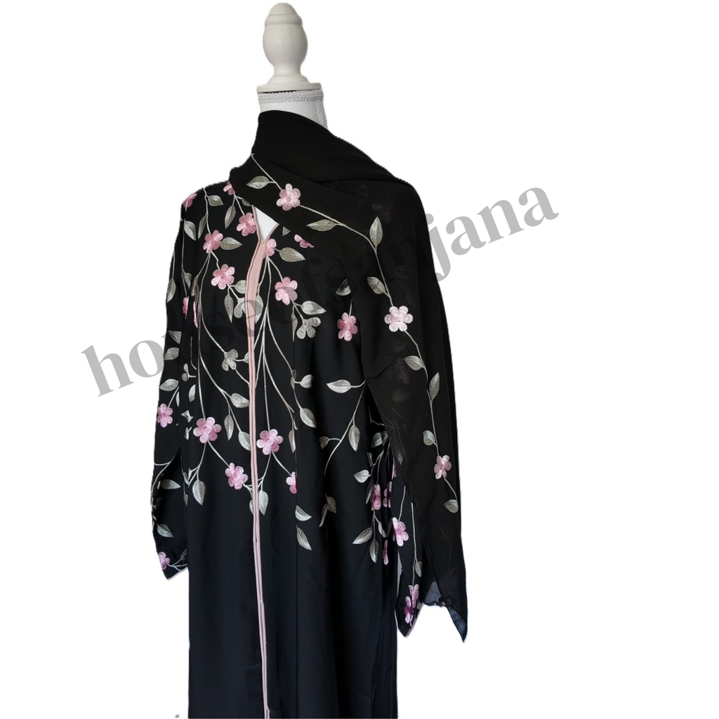 Black Floral Embroidered Abaya