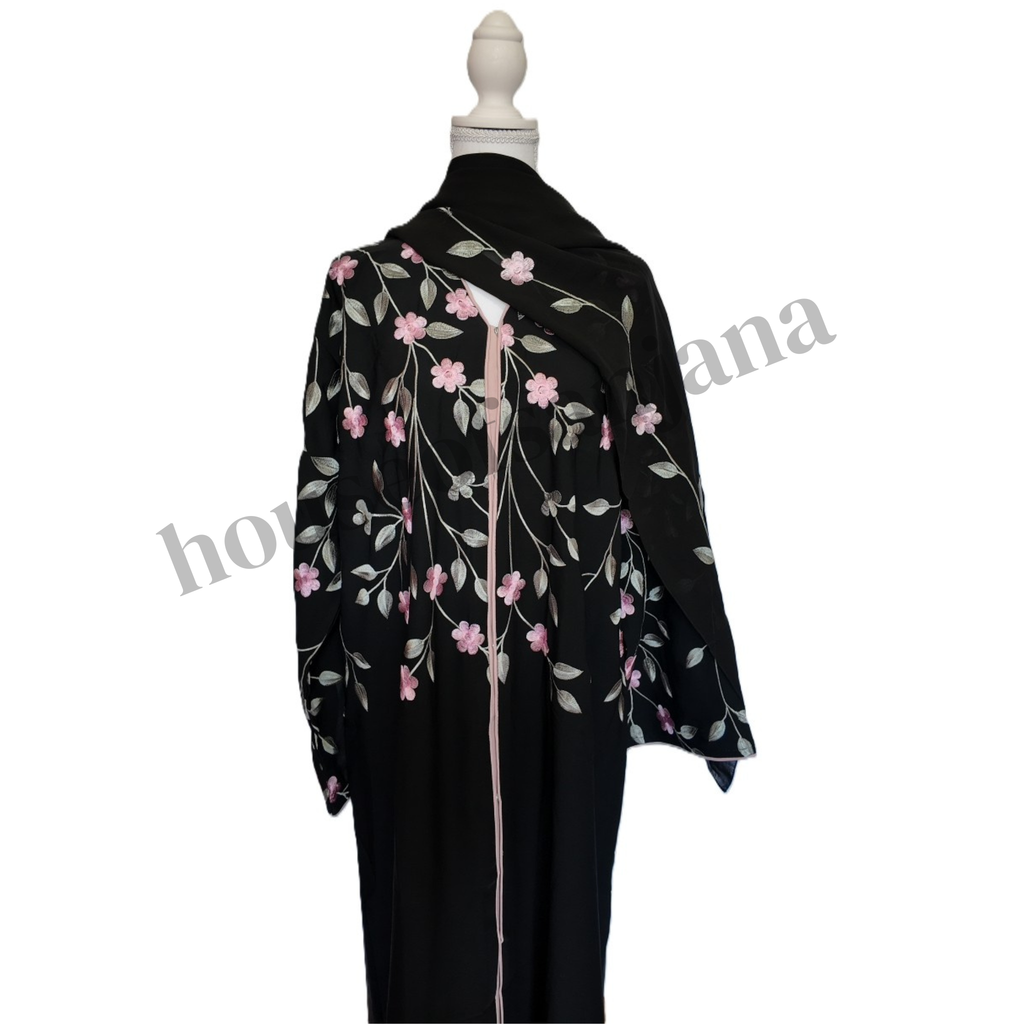 Black Floral Embroidered Abaya