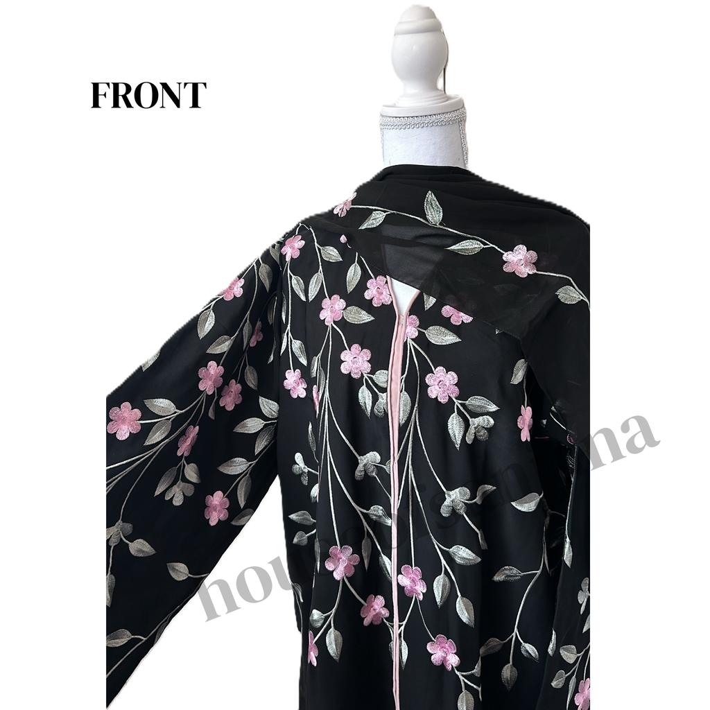 Black Floral Embroidered Abaya