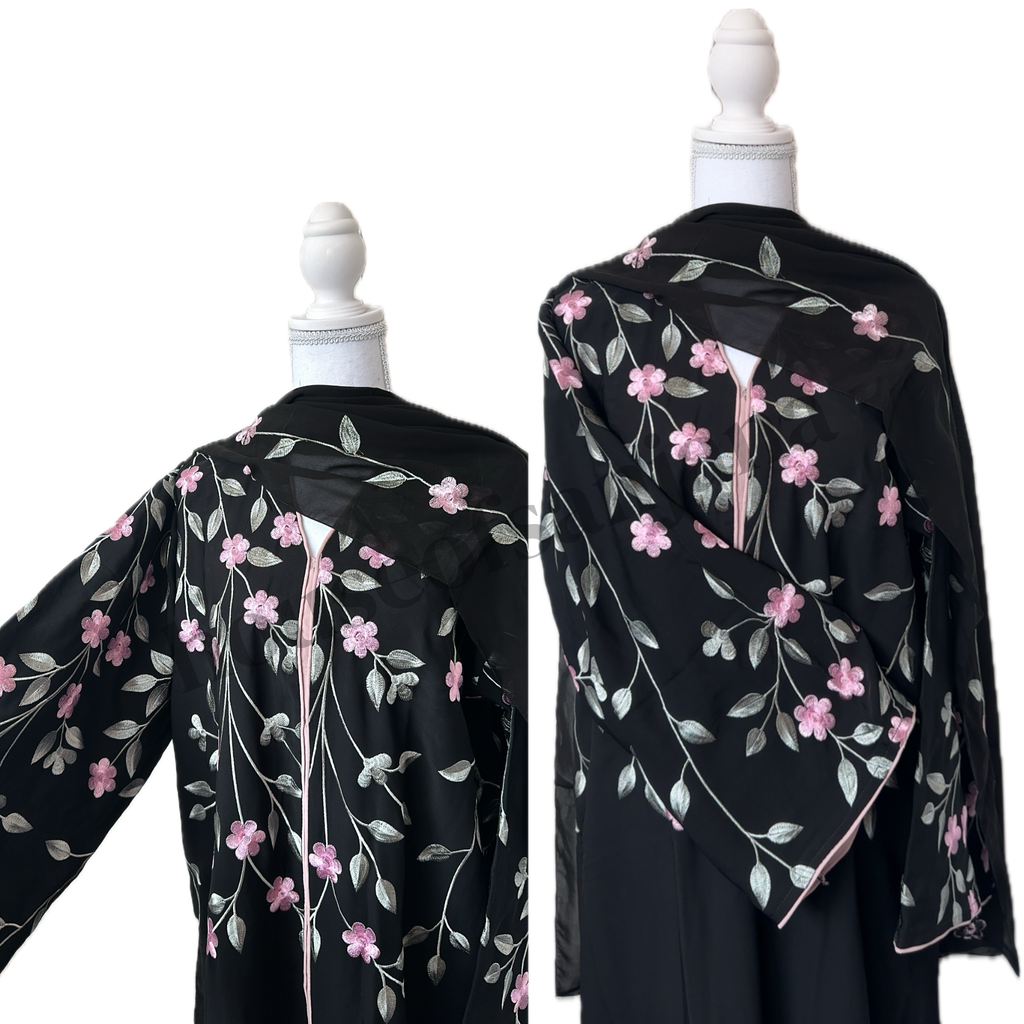 Black Floral Embroidered Abaya