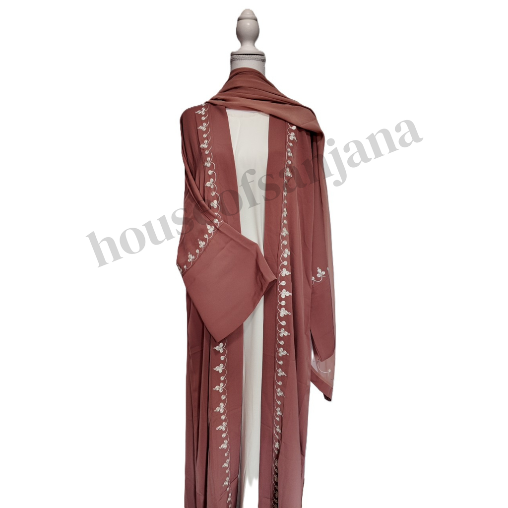 Rouge Pink Abaya With Embroidery