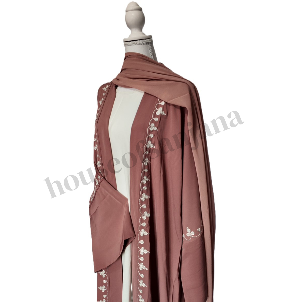 Rouge Pink Abaya With Embroidery