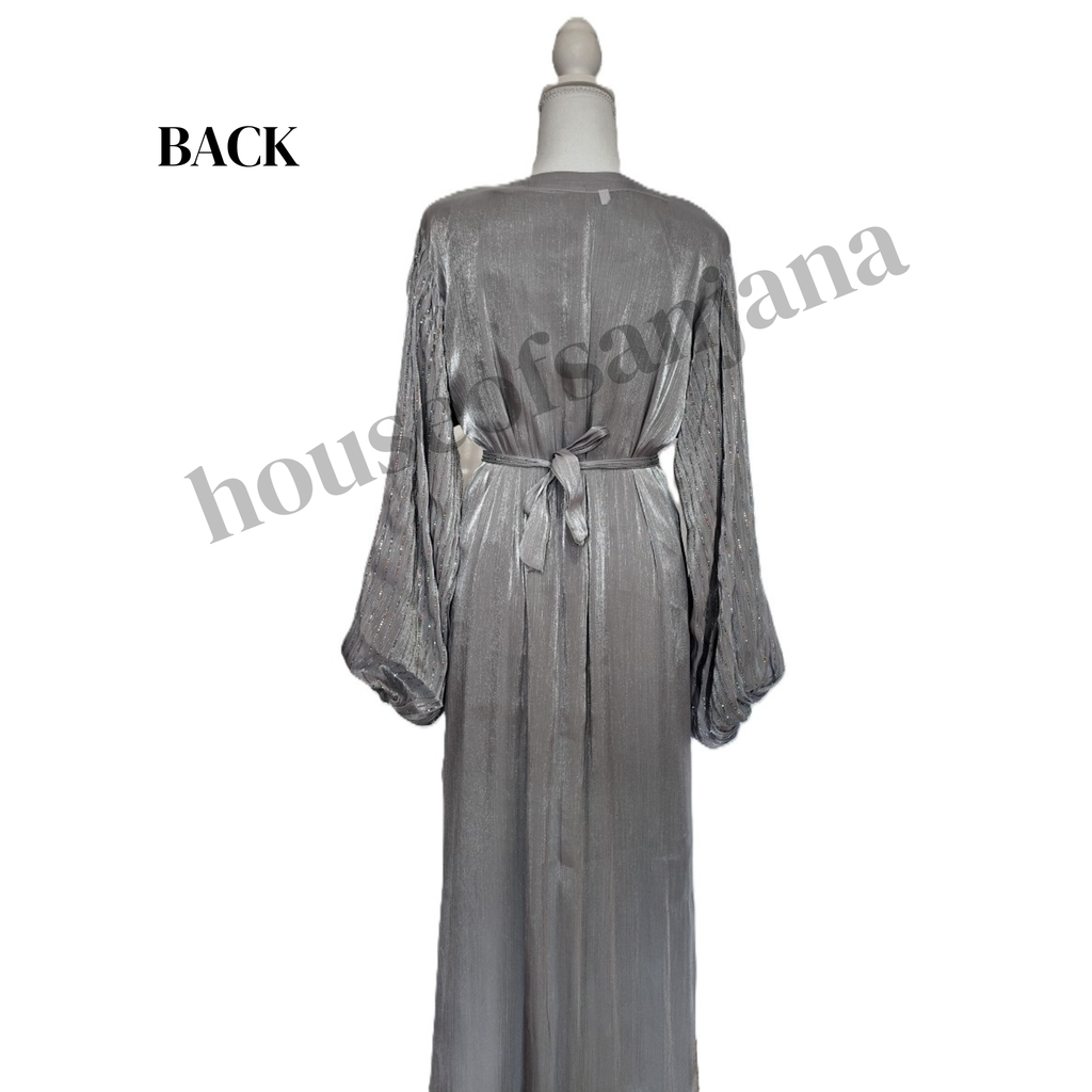 Lilac Grey Abaya with Embellished Balloon Sleeves
