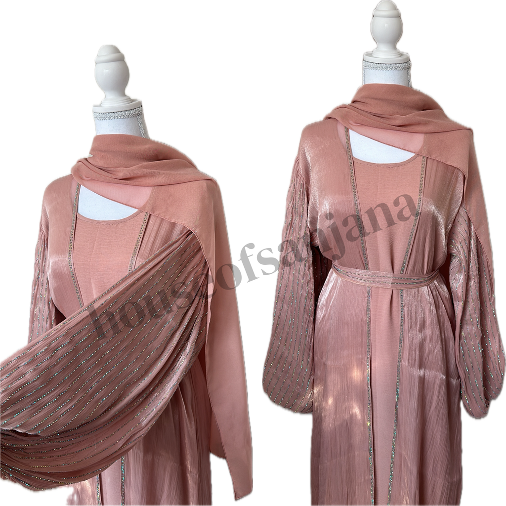 Pink Abaya with Embellished Balloon Sleeves